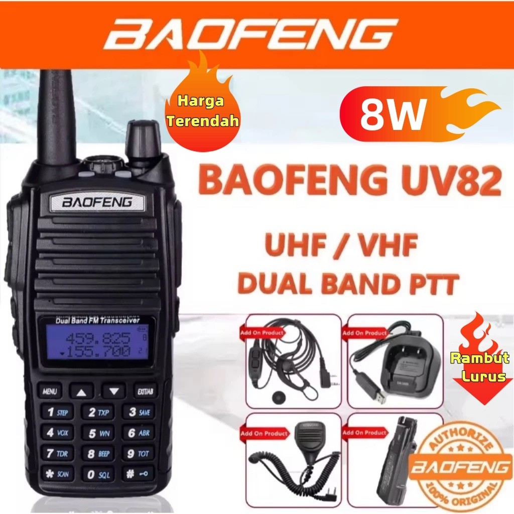WOW 【100%Ori】HT Baofeng UV82 UV5R A58S 88S Handy Talky 8 Watt 15KM UV-82 Dual Band (VHF/UHF) Walky T