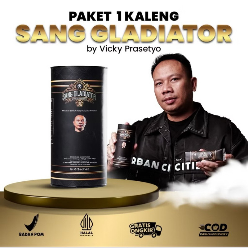 

Sang Gladiator by Vicky Prasetyo Kopi Pilihan Pria - Halal & Bpom - 1 Pack isi 6 Sachet