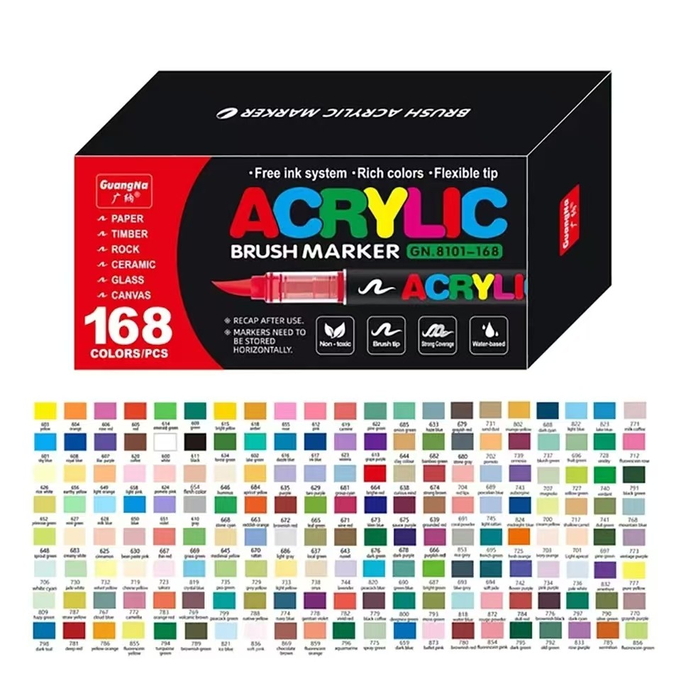 

GuangNa 100-168 Colors Acrylic Markers Soft Head Painted for Wood Ceramic Festival DIY Box Gfit Marker Set Festival Art Supply