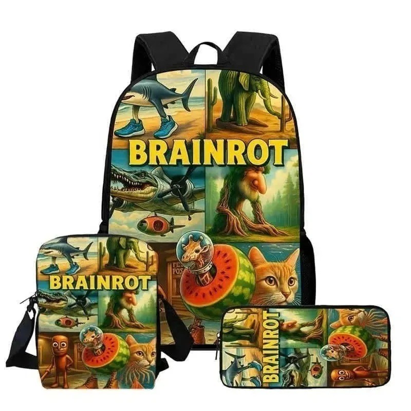 

Tralalero Tralala Backpack Pencil Case Lunch Bag Cute Tungtung Sahur Brainrot Kids School Bags Stationery Pouch Bento Package