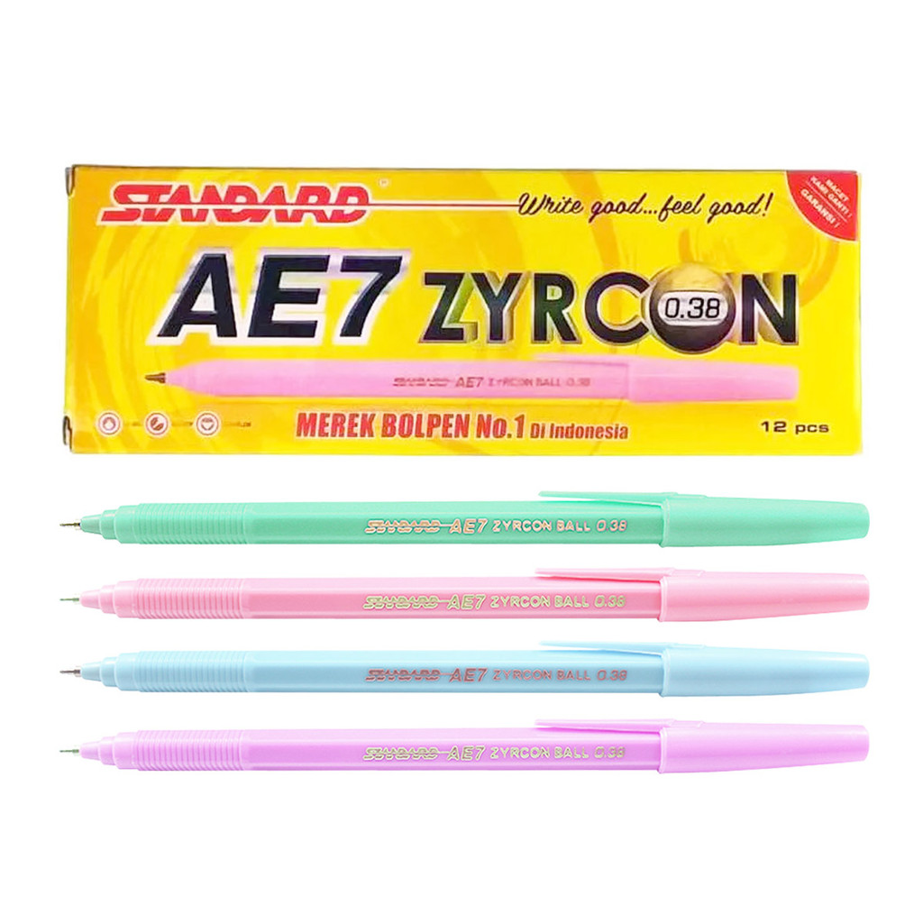 

BOLPEN Ballpoint Standart AE7 Zycron 0.38mm Pastel Pulpen Pena 1 PCS Warna Hitam