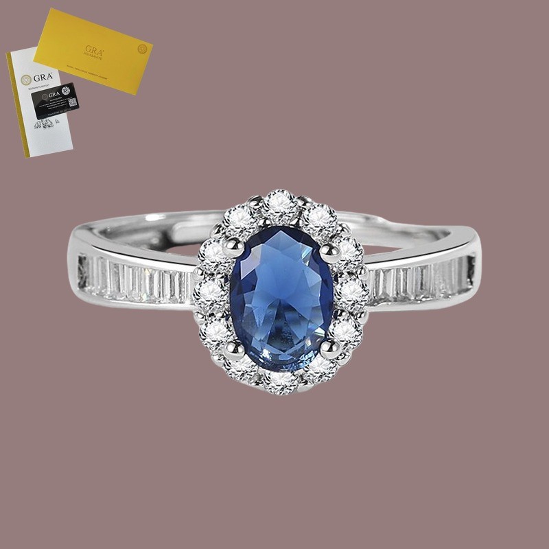Termasuk Sertifikat GRA Cincin Perak Berlian Wanita Mini Mewah Safir Moissanite