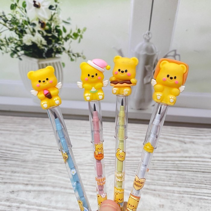 

READY Pensil Susun Pelor Karakter Kartun Butter Bear Super Cute Lucu Beruang Kuning Imut Unik Stationary Fancy