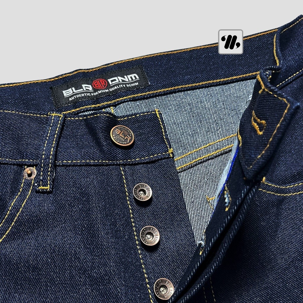 BLR Denim Selvedge 16oz Sanforized Buttonfly Slim Staight Black Indigo