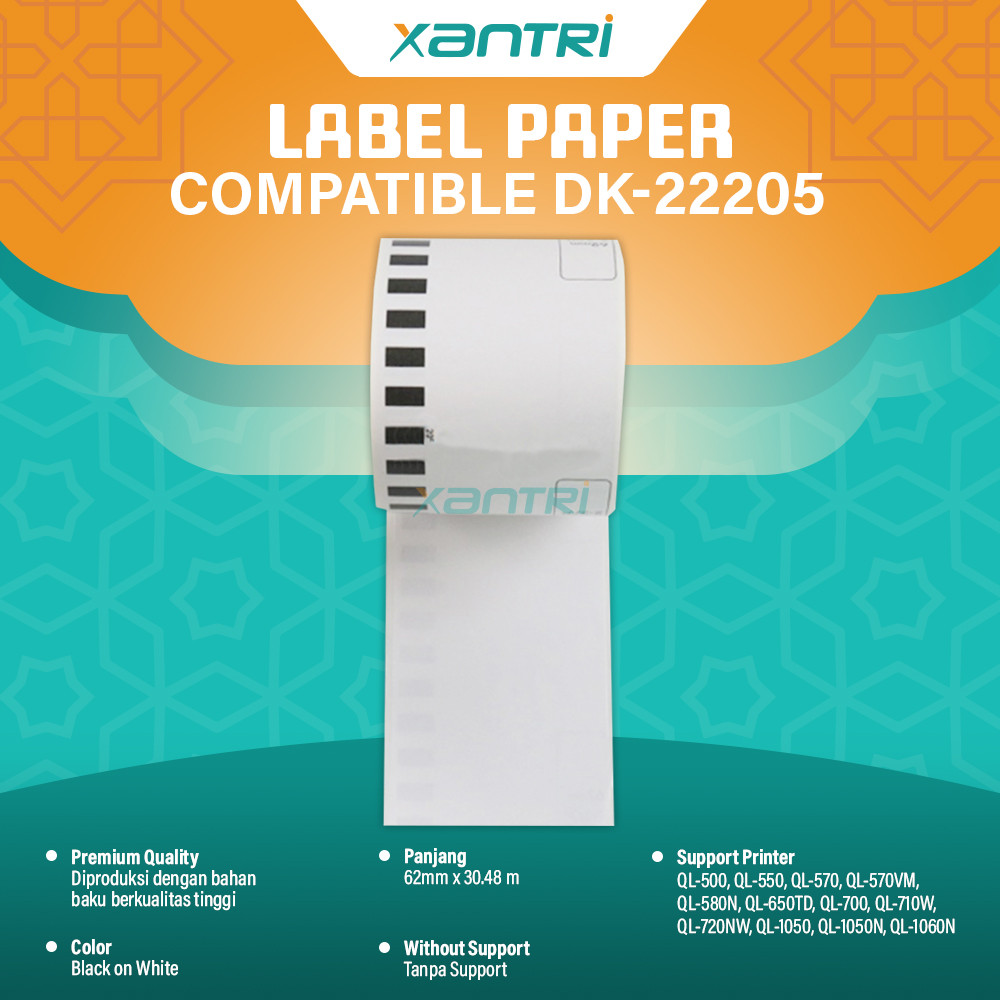 

Label Paper Xantri Bro DK22205 DK22205 Tanpa Support Continuous Length Paper Paper QL500 QL580N QL65