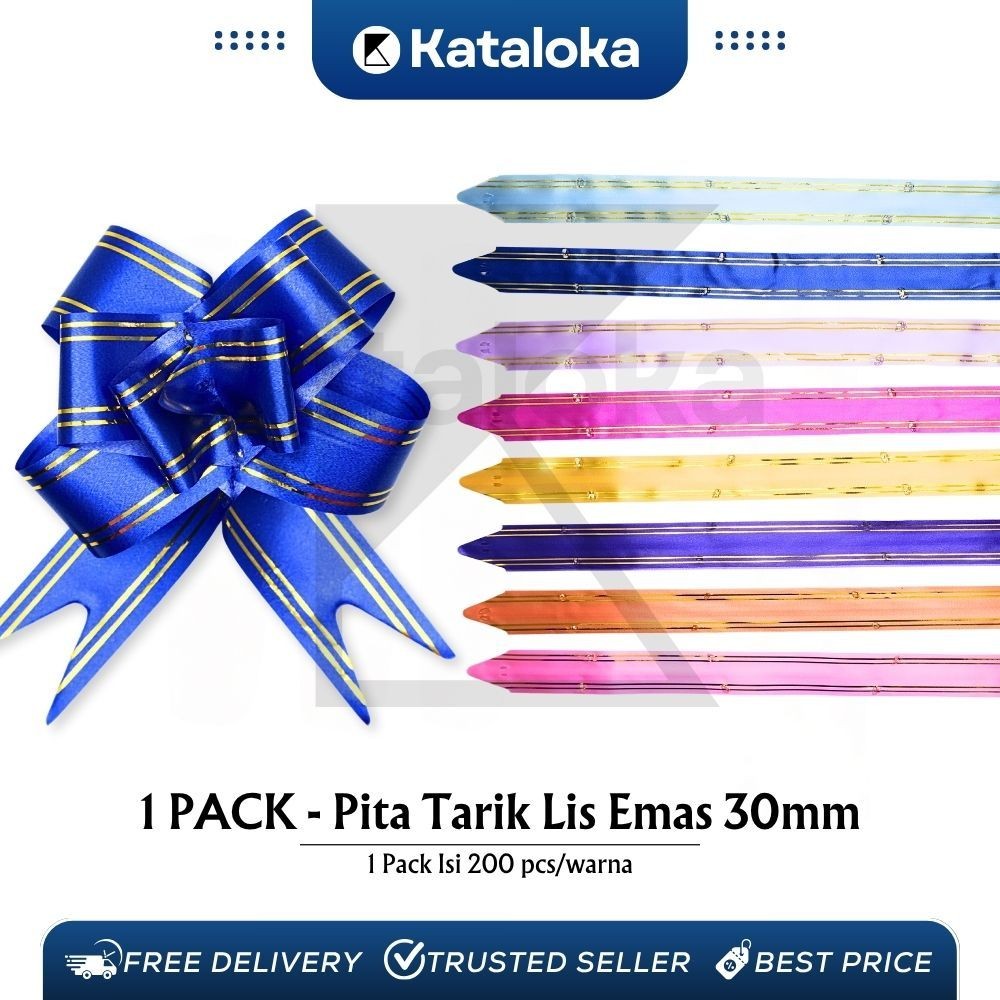 

KATALOKA 1 Bungkus isi 200 Pcs Pita TARIK LIS EMAS 30 mm Serut Parcel Kado Souvenir GOLD STRIPE LACE 30 mm