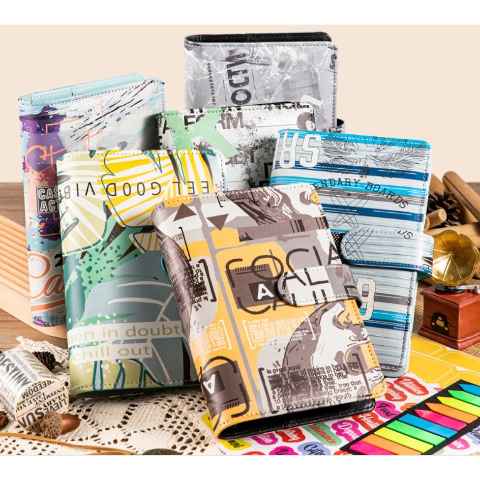 

A6 Portable Color Printing PU Leather DIY Binder Notebook Only Covers Diary Books Schedule Covers School Stationery