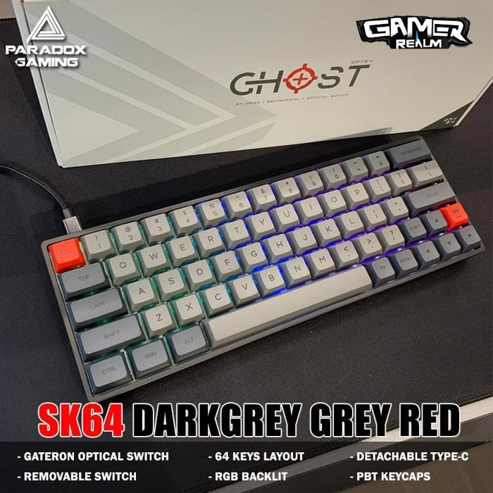 Paradox Gaming OPT64 SK64 Grey PBT Optical Mechanical Gaming Keyboard - Yellow Switch