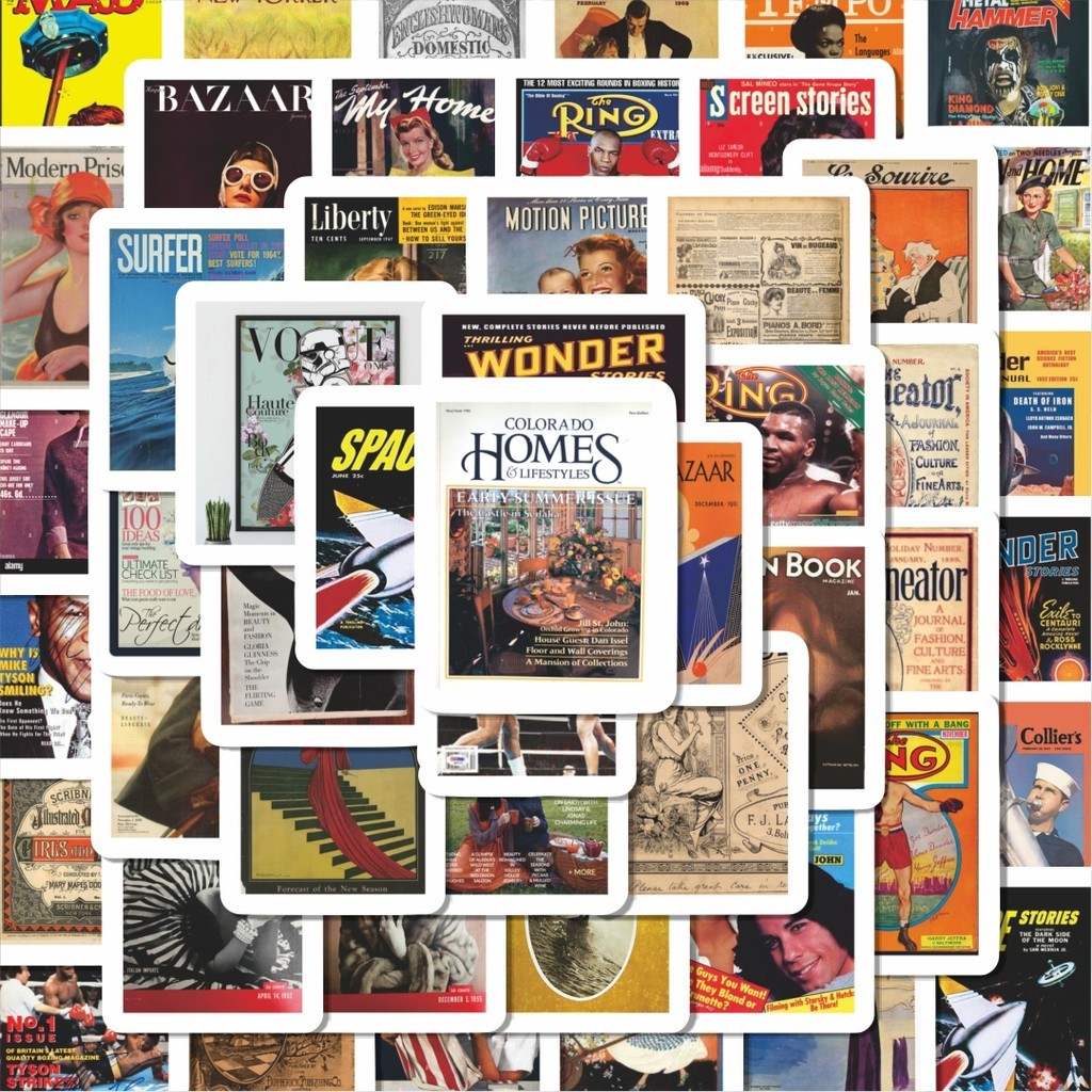 

100PCS Lucu Stiker Vintage Cover Magazine Stiker Aesthetic Stiker Anti Air Stikers Berperekat Waterproof sticker decal buat Motor Helm Buku Journal Koper Casing HP Laptop Botol Minum Hadiah anak