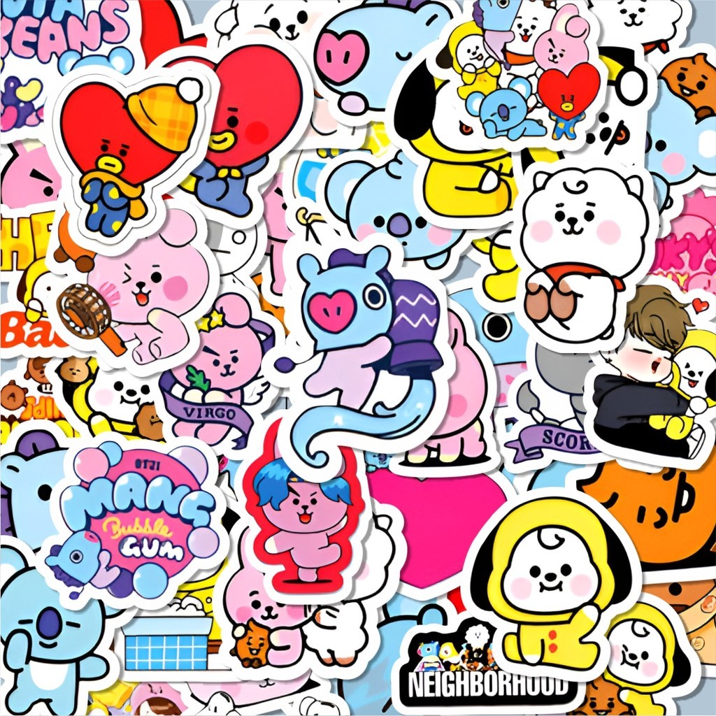 

100PCS Lucu Stiker BT21 BTS Stiker Aesthetic Stiker Anti Air Stikers Berperekat Waterproof sticker decal buat Motor Helm Buku Journal Koper Casing HP Laptop Botol Minum Hadiah anak