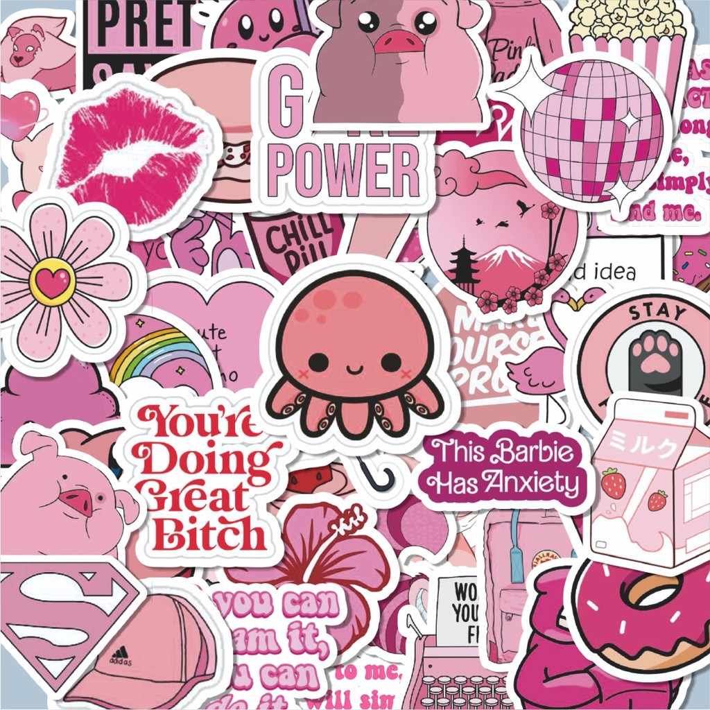 

100PCS Lucu Stiker Aesthetic Pinterest Pink v1 Stiker Aesthetic Stiker Anti Air Stikers Berperekat Waterproof sticker decal buat Motor Helm Buku Journal Koper Casing HP Laptop Botol Minum Hadiah anak