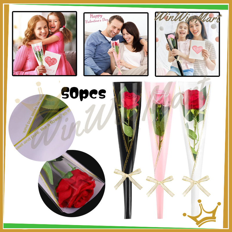 

WWM [si 50 Lembar] Plastik Single Flower Single Stalk Rose Bungkus Plastik Bunga Satuan Bunga
