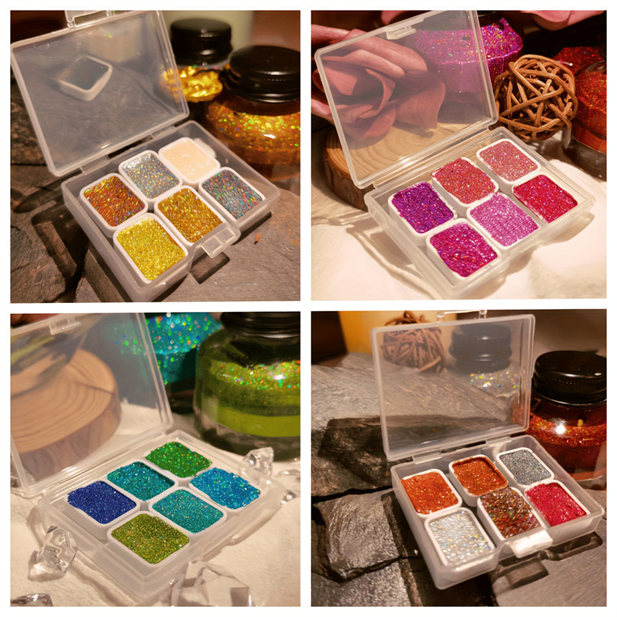 

6-Color Magic Golden Powder Pigment Set for Calligraphy &Watercolor Painting -Vibrant Laser Solid Colors