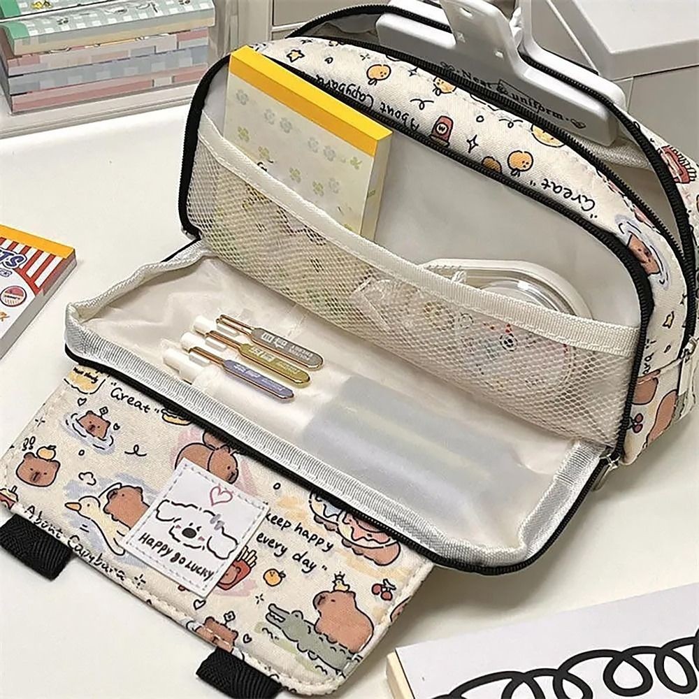 

Capybara Cartoon Print Pencil Case Multi-functional Flip Over Pen Bag Large Capacity Stationery Storage Pouch