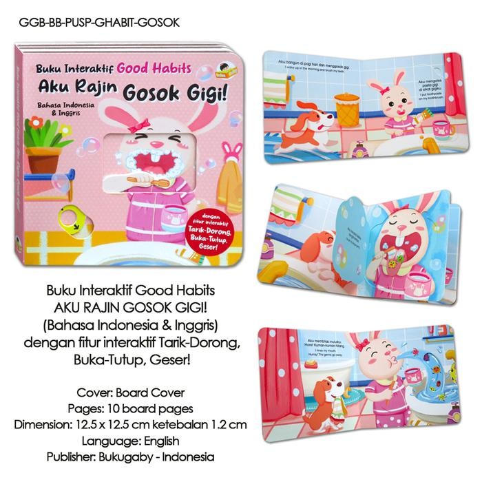 

Buku Interaktif Good Habits dengan fitur Tarik-Dorong, Buka-Tutup, Geser! - Gosok Gigi, Mandi, Makan, ke Toilet