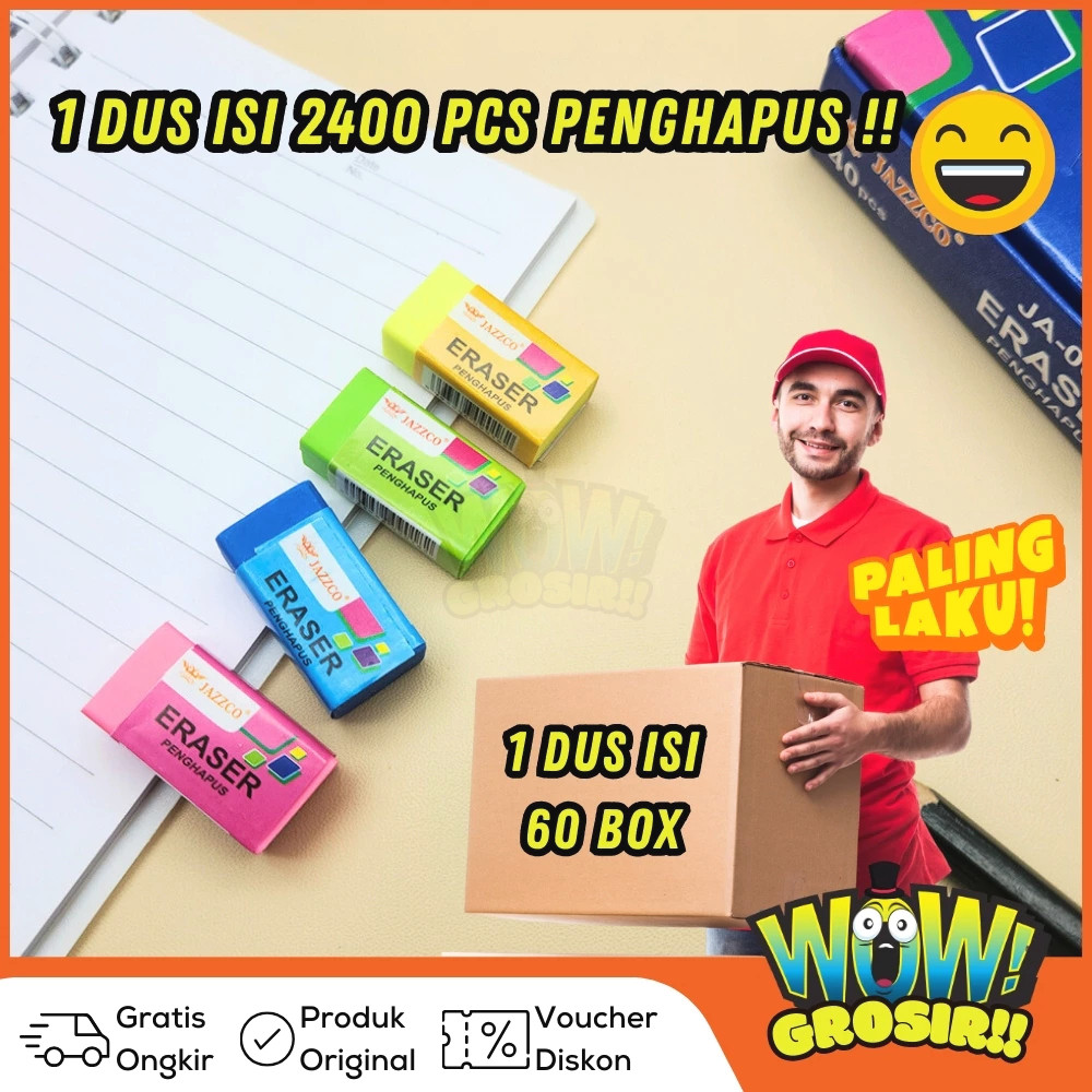 

WOWGROSIR Grosir!!! 1 Dus isi 60 box (2400 pcs) Eraser Penghapus Jazzco warna Kecil JA-008