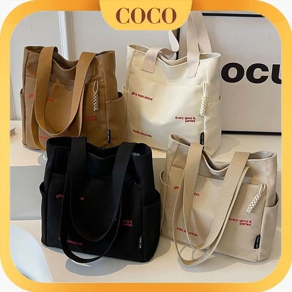 NJ78UI Tote Bag Canvas Gentlewoman Tote Bag Tas Wanita Shoulder Bag Casual Book Capacity Casual Tote