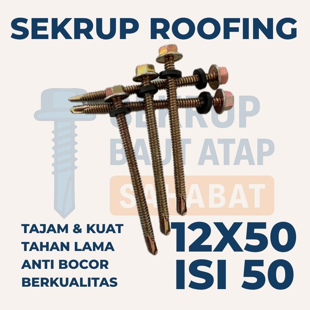 SEKRUP ROOFING 5CM 12x50 mm (Isi 50 pcs) (Panjang 5cm) – Baut Atap Seng / Baut Roofing / Baut Baja R