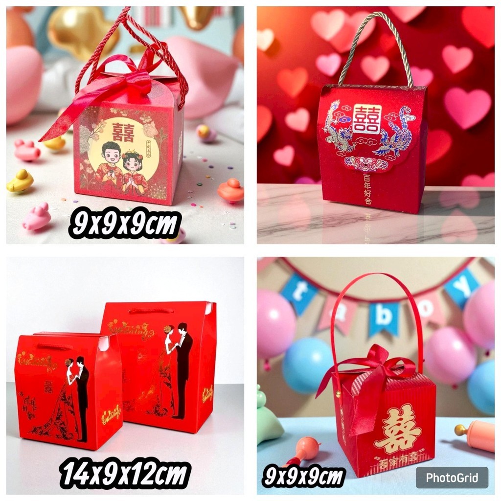 

(Yunita) Kotak Souvenir Wedding Sangjit Kotak Handuk Kotak Teapai Kotak Permen Shuang Xi Candy Box Double Happiness