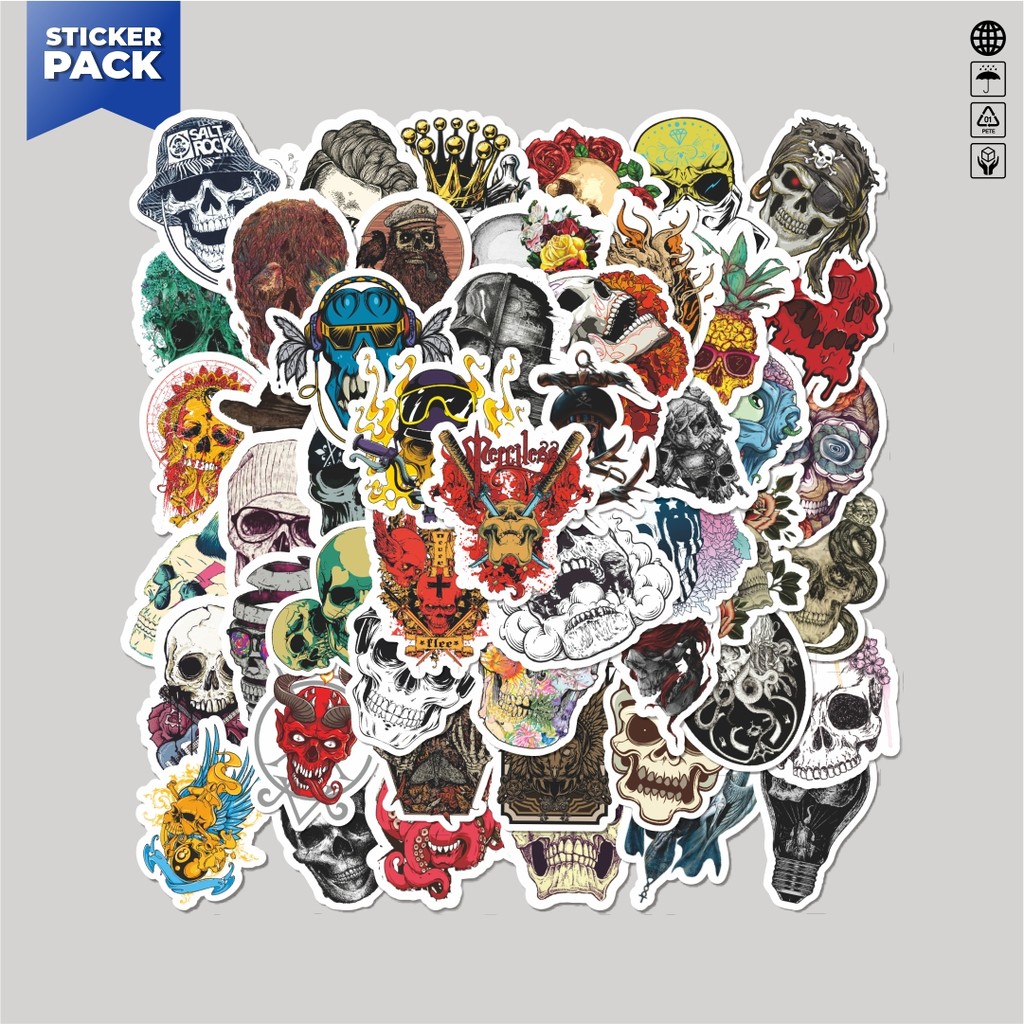 

[100PCS]Stiker Pack Stiker Punk Skull Art Aesthetic Vinyl Anti Air Dekorasi Sticker Laptop Buku Journal Koper Helm Casing HP Gitar Helm Skateboard