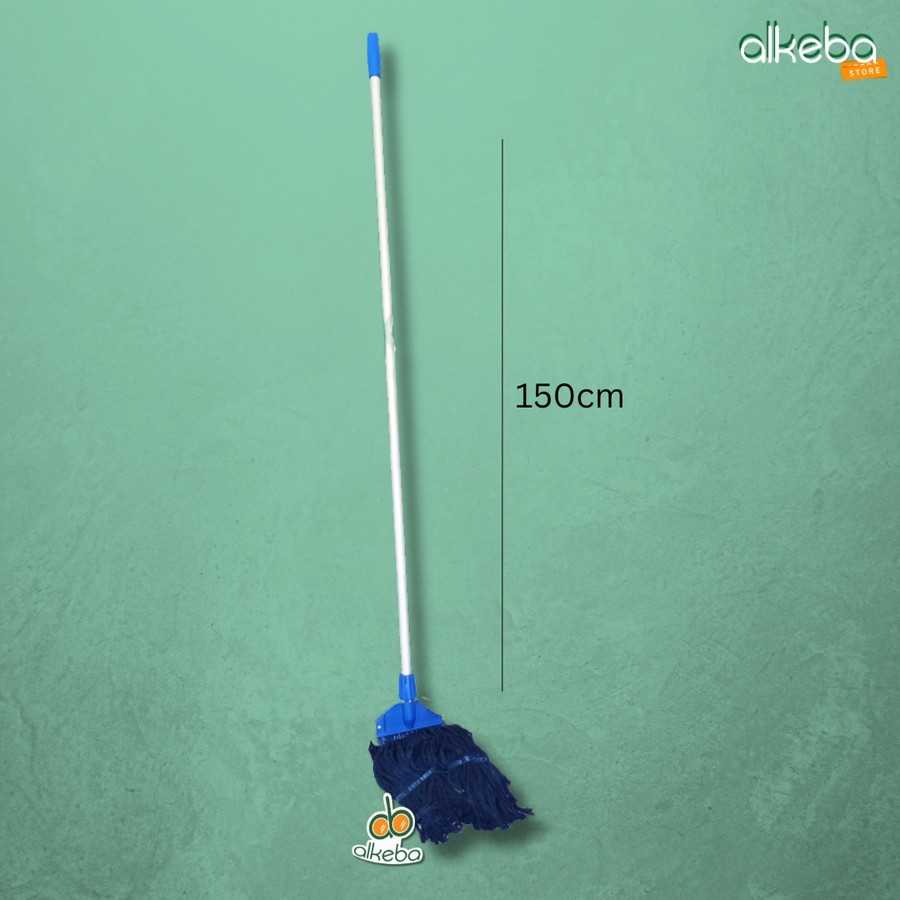 Mop Pel Set Komplit Biru / tongkat + frame + Kain Biru Pel gagang Dorong