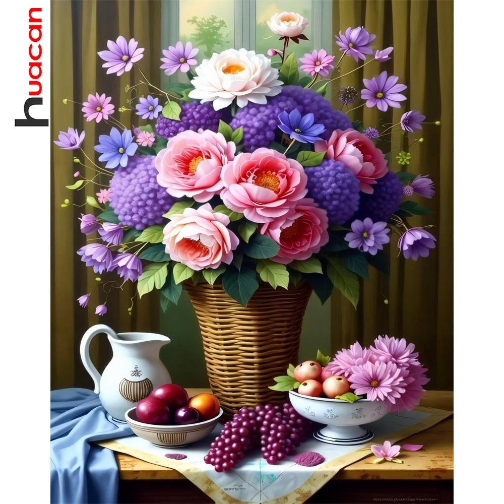 

Huacan Acrylic Oil Painting By Numbers Rose Flower Coloring On Canvas Floral Handpainted Modern Diy Gift Wall Decoration