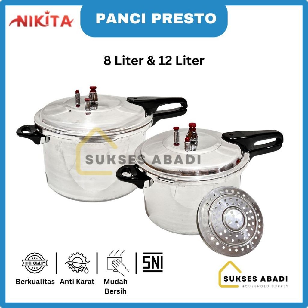 New PANCI PRESTO 8 & 12 LITER ALUMINIUM NIKITA / PRESSURE COOKER / PRESTO DAGING / PANCI KUKUS / STE