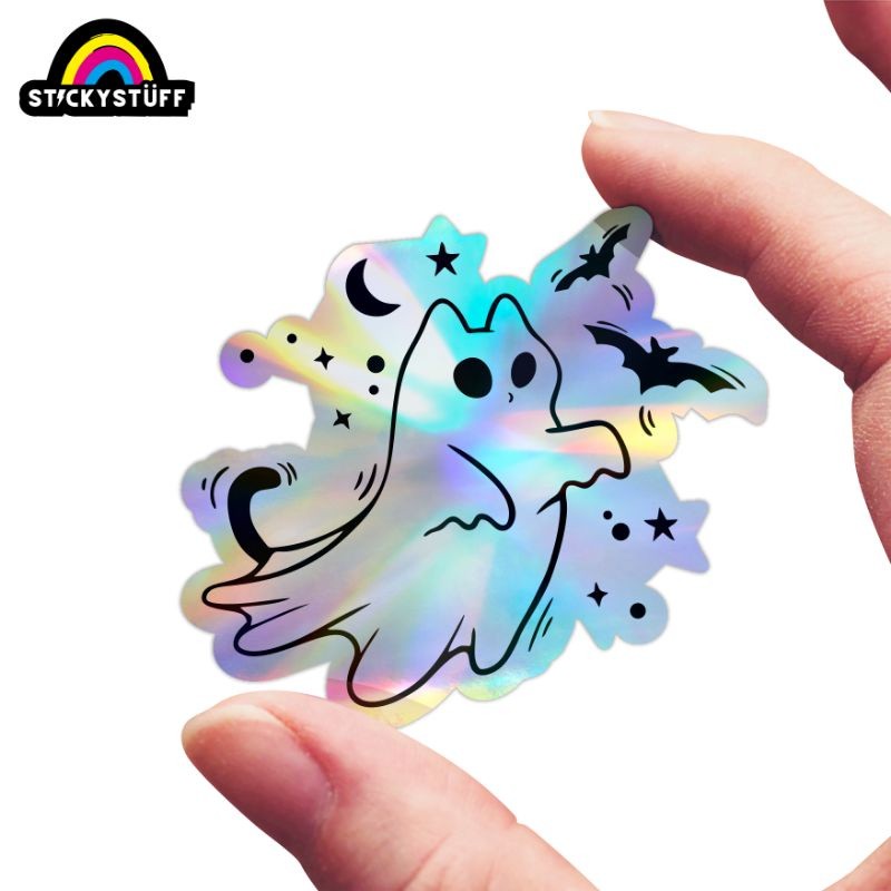 

Cat Ghost Holographic Sticker - Witch Symbol Hologram Vinyl Waterproof Decoration Case Handphone - Laptop - Helm