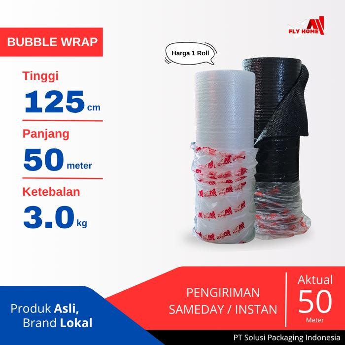 

FLYHOME Plastik bubble wrap hitam putih 3kg 1 roll besar bubblewrap 125x50 meter - Hitam, 3.0 KG