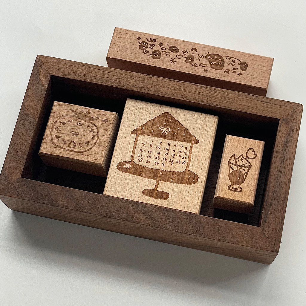 

Beech Wood Handmade Stamp Set Decorative Stamp Functional Stamp Small Pattern Vintage Timeline Check in Journal Planner Stamp