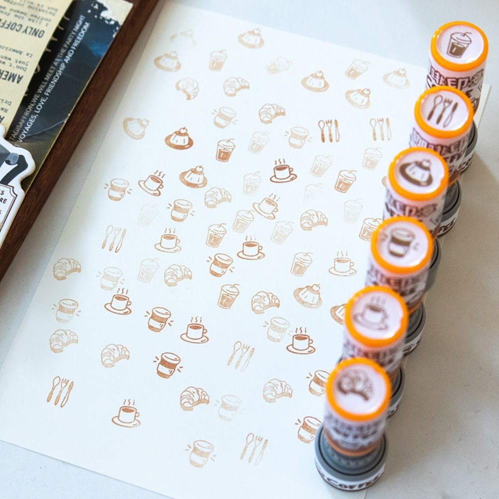 

Portable Plastic Coffee Series Stamp DIY Coffee Mate Photosensitive Stamp Light Sensitive Decoration Stamp Journal