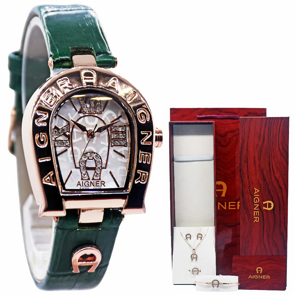 TERLARIS Fashion Jam Tangan Wanita AIGNER Acerra 231013 Kulit Set FREE TAS
