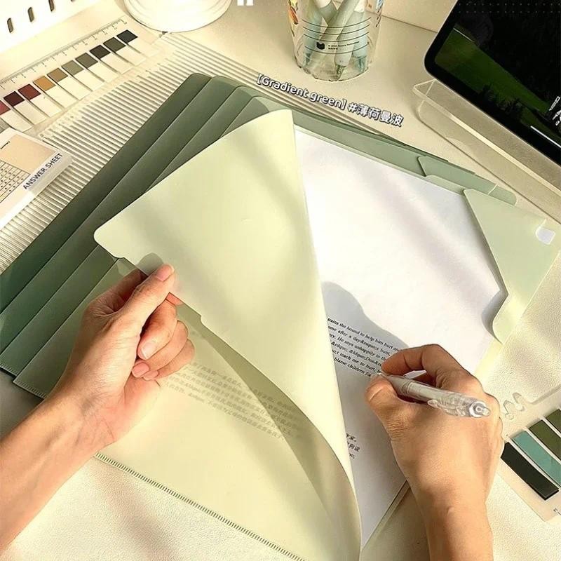 

5pcs/set A4 Gradient L-shaped file pocket with lock buckle office data test paper clip desktop organizing storage file pocket