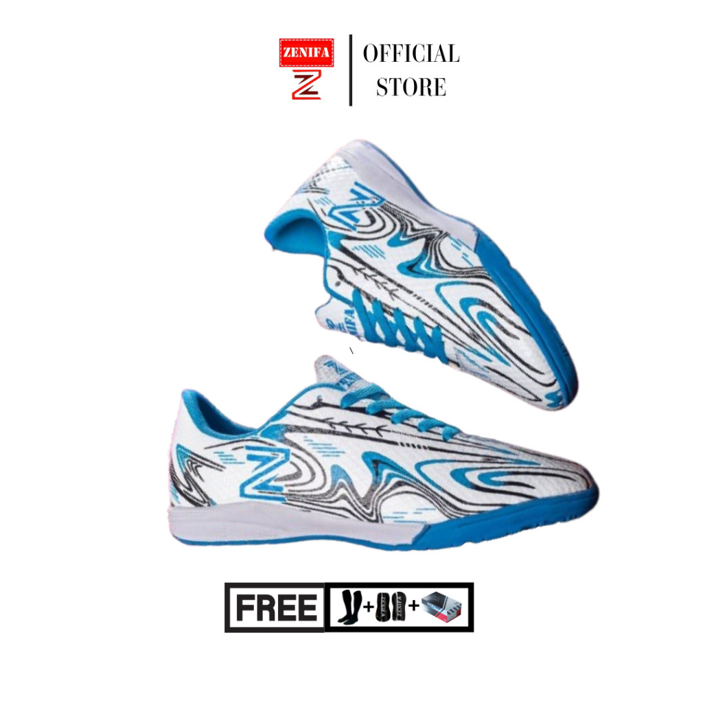 Zenifa - Sepatu Futsal Pria Zenifa Spinder IN White Blue Dewasa/Terbaru