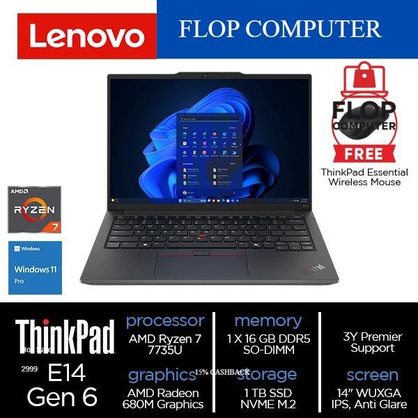 Lenovo ThinkPad E14 Gen 6 (AMD) Ryzen 7 7735U 16GB 1TB SSD W11 Pro