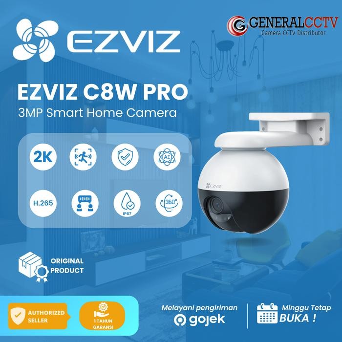 Ezviz C8W PRO 3MP Cakupan Panorama 360° | Kamera Wi-Fi Pan & Tilt - C8W PRO Only