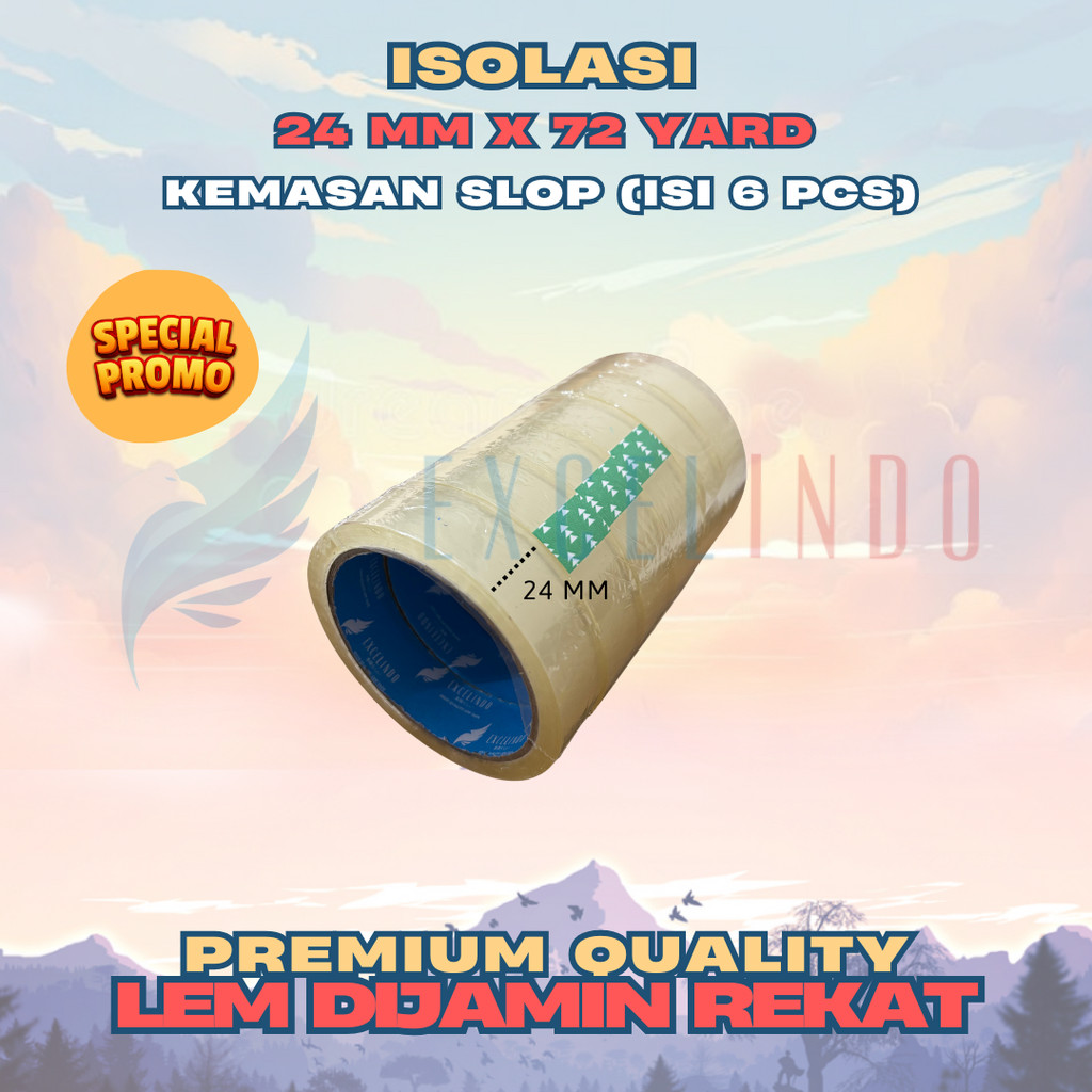 

(PROMO) 6 Pcs EXCELINDO Isolasi / Selotip 1 inch 24mm x 72 YARD REAL PREMIUM QUALITY