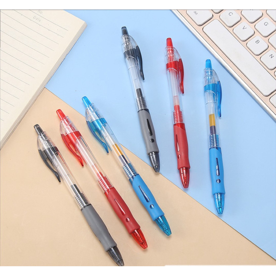 

KBA Pulpen Standard Cetekan Transparant Pena Gel 0.5mm Alat Tulis Kantor Sekolah Pen Pencet Tinta Cair Bolpoint Polos Murah