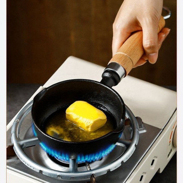 Panci minyak kecil 13cm cast iron small oil pot goreng telur gagang kayu omelet pan