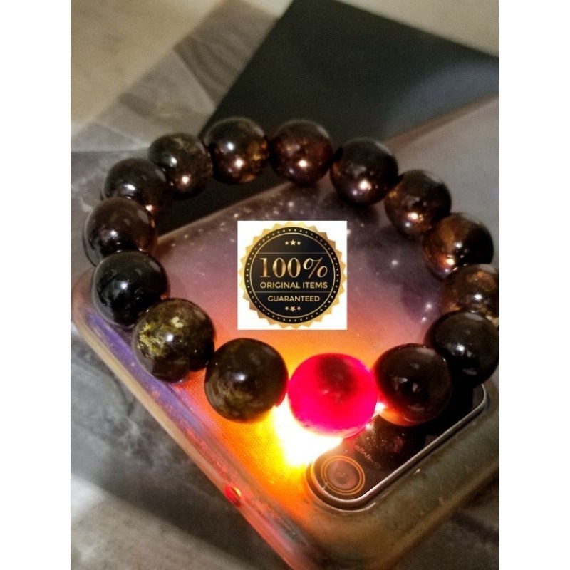 GELANG TASBIH FOSIL AKAR BAHAR HITAM TEMBUS CAHAYA