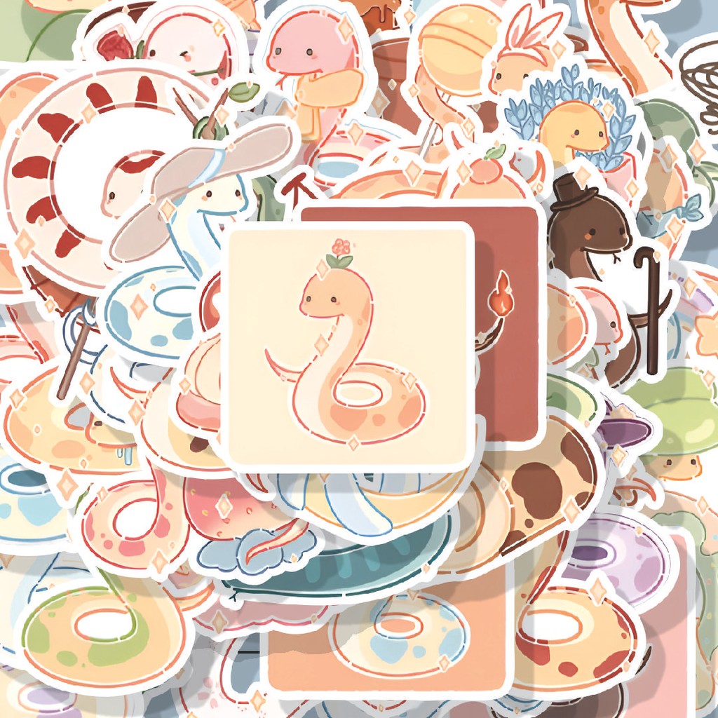 

100PCS Lucu Stiker Cute Snake [Ular Lucu] Stiker Aesthetic Stiker Anti Air Stikers Berperekat Waterproof sticker decal buat Motor Helm Buku Journal Koper Casing HP Laptop Botol Minum Hadiah anak