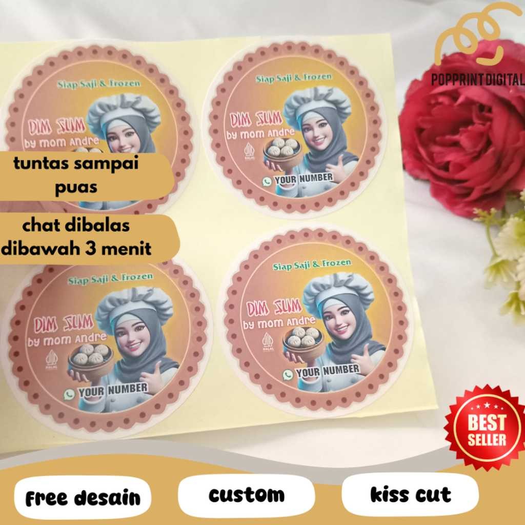 

PpD 2-4 Custom Sticker Tema Dimsum Label Stiker Produk Makanan Dim Sum Bulat Chromo