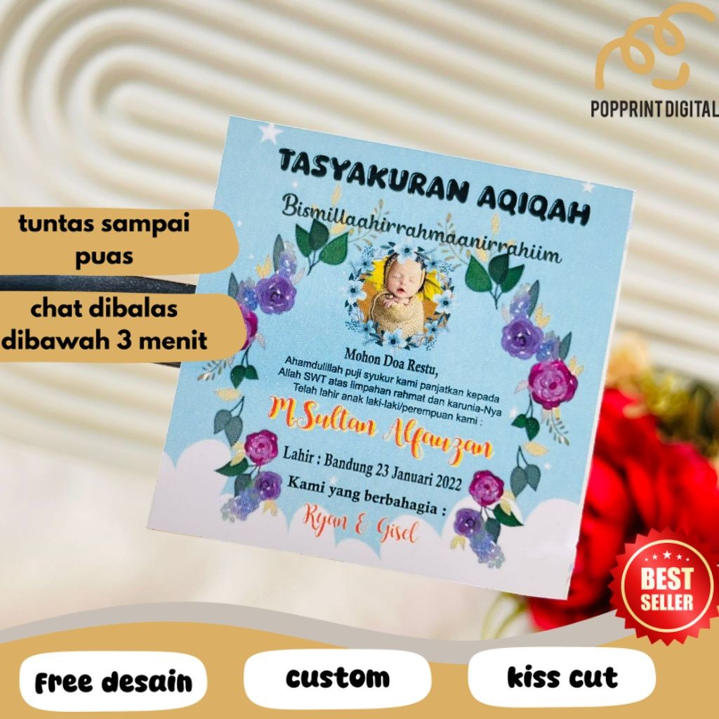 

PpD Print Stiker Tasyakuran Aqiqah Bayi Sticker Syukuran Aqiqah Anak Bentuk Kotak Uk. Kecil