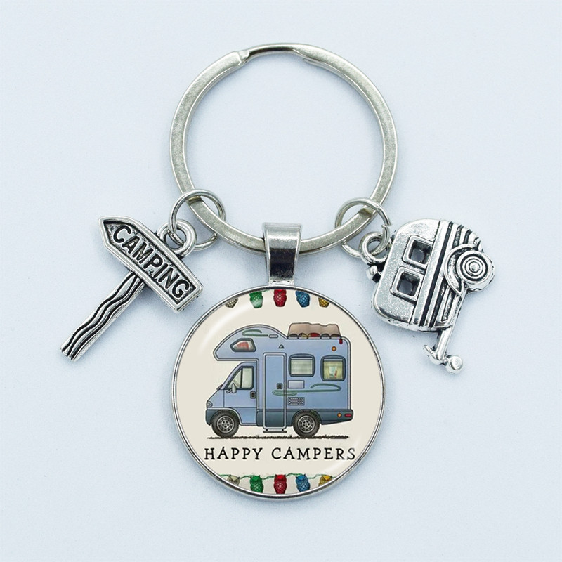 

Cute Camper Wagon Keychain, I Love Camping Keychain, Trailer Signpost Keychain, Vacation Travel Memorial Jewelry Gifts