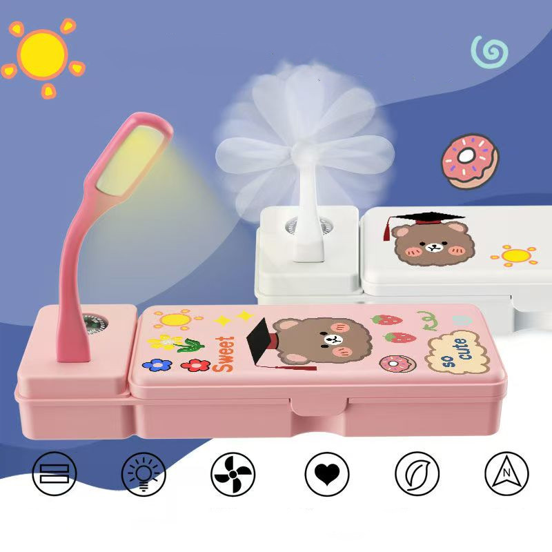 

3 IN 1 Kotak Pensil Multifungsi Lampu Meja Kipas Angin Kecil Hadiah Kotak Tempat Pensil Siswa Sekolah Dasar Dan Menengah Kotak Pensil kipas