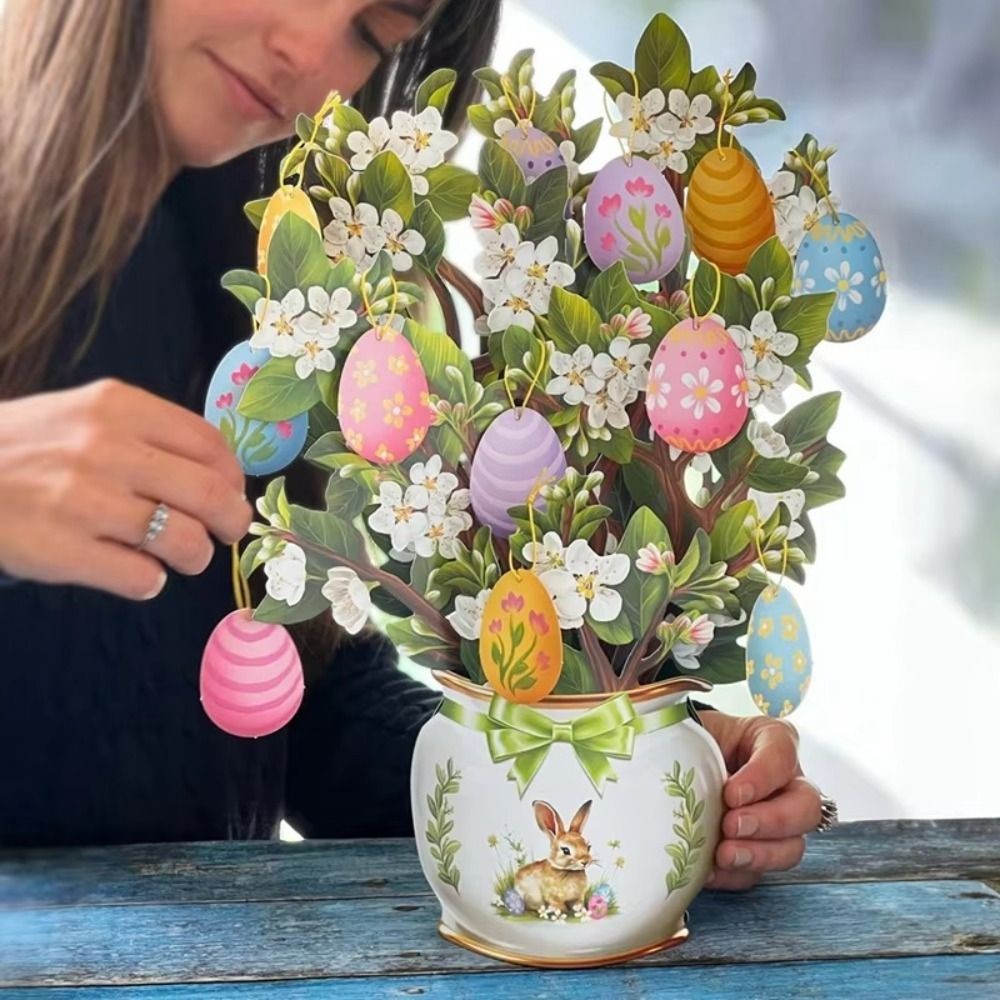 

Easter Egg Tree 3D Popup Greeting Cards Creative Forever Flower Bouquet Flower Pop Up Cards Paper Durable Postcard