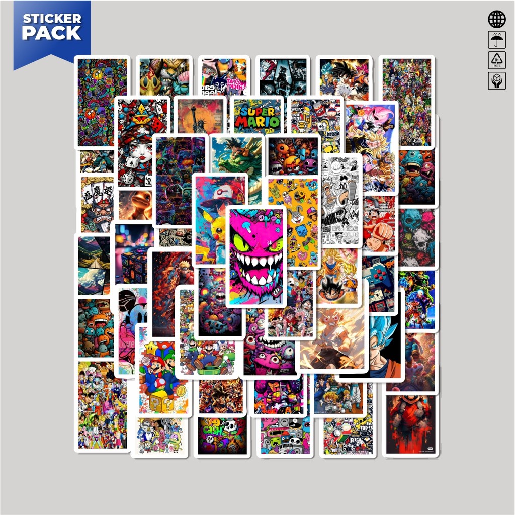 

[100PCS]Stiker Pack Stiker Mix Anime Cartoon Poster Aesthetic Vinyl Anti Air Dekorasi Sticker Laptop Buku Journal Koper Helm Casing HP Gitar Helm Skateboard