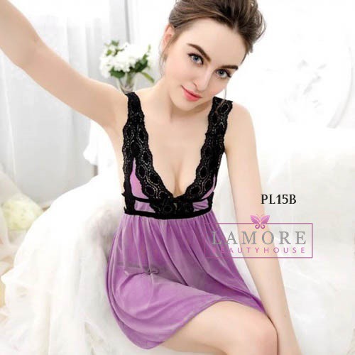 Lamore Baju Tidur Wanita Import Nightgown Lingerie Premium Ungu PL15B