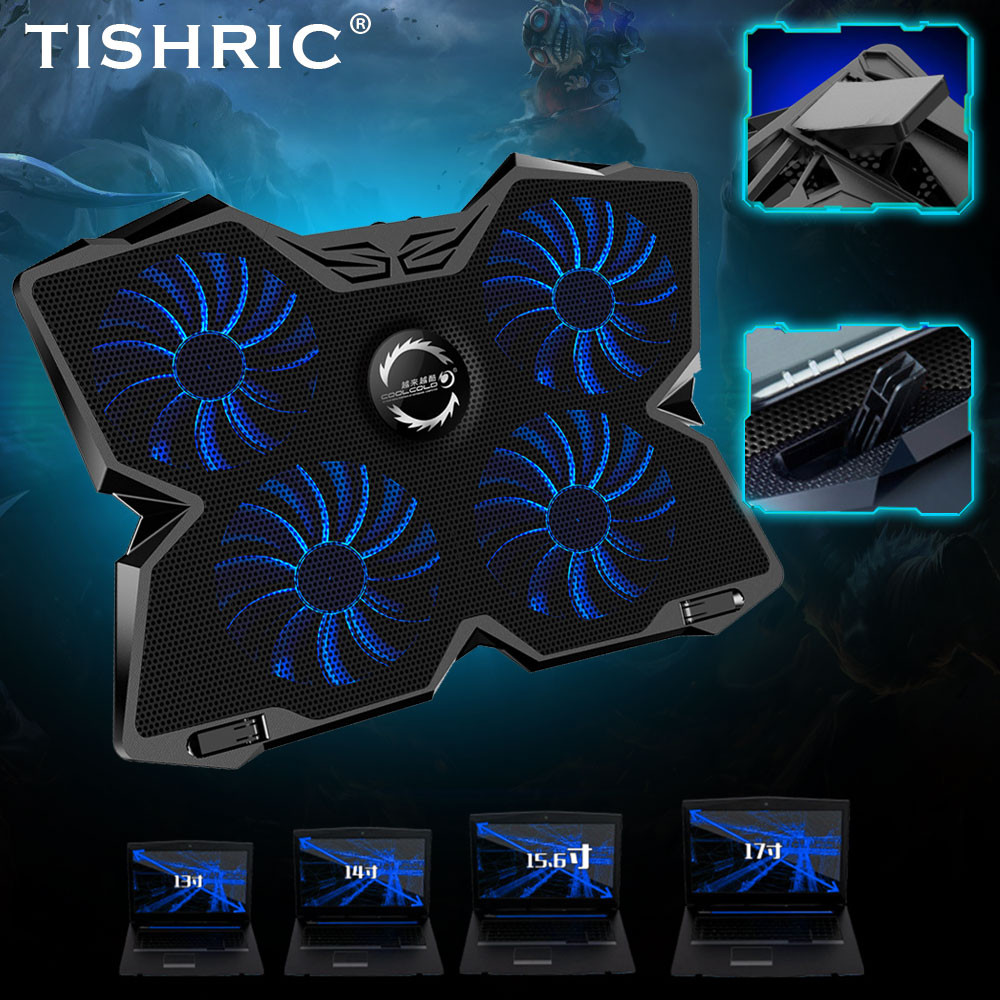 TISHRIC Laptop Cooler Stand 4 Cooling Fans Notebook Cooler Laptop Cooling Pad 2 USB Ports Notebook S