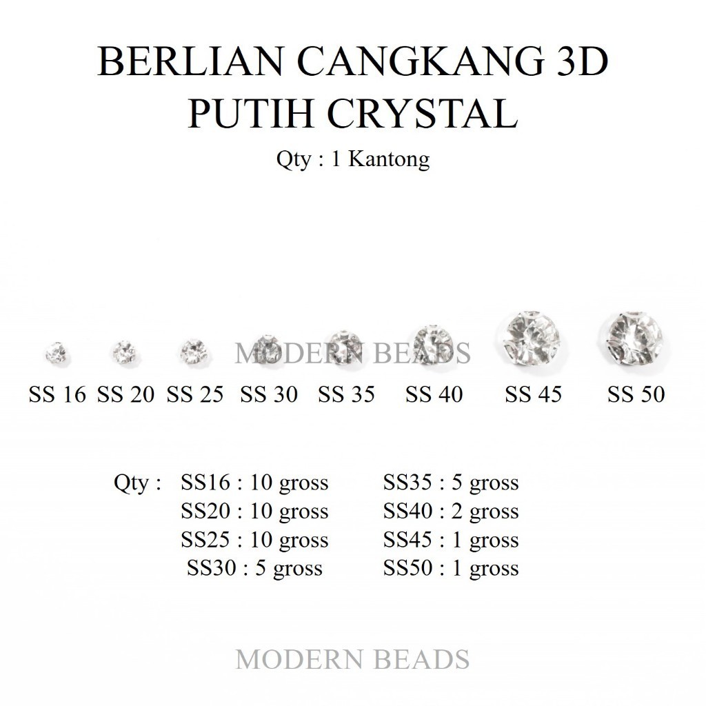 [KANTONG] D. Cangkang 3D Putih Crystal / Diamond Cangkang / Kristal Cangkang / Berlian Cangkang Anti